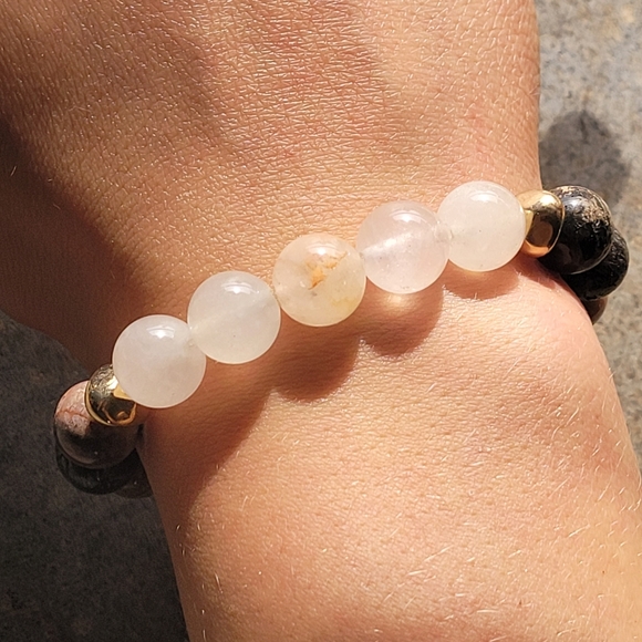 Rose Quartz & Fancy Jasper Stone Bohemian Bracelet - Picture 4 of 7